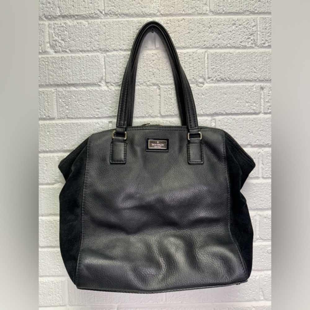 KATE SPADE Magnolia Park Ollie Satchel Black Suede Pebbled Leather WKRU2736